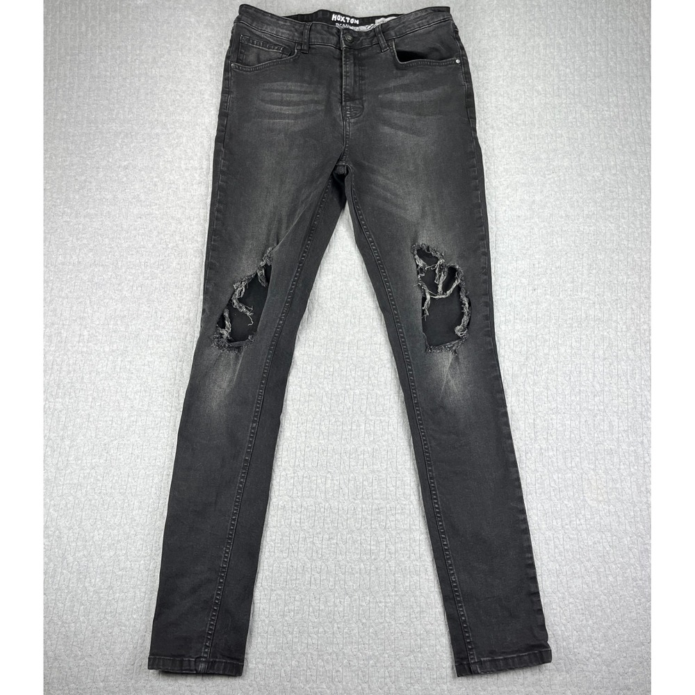 Hoxton Denim Super Skinny Goth Core Punk Jeans Men 34x34 (30X33 Black Distressed - Picture 14 of 15